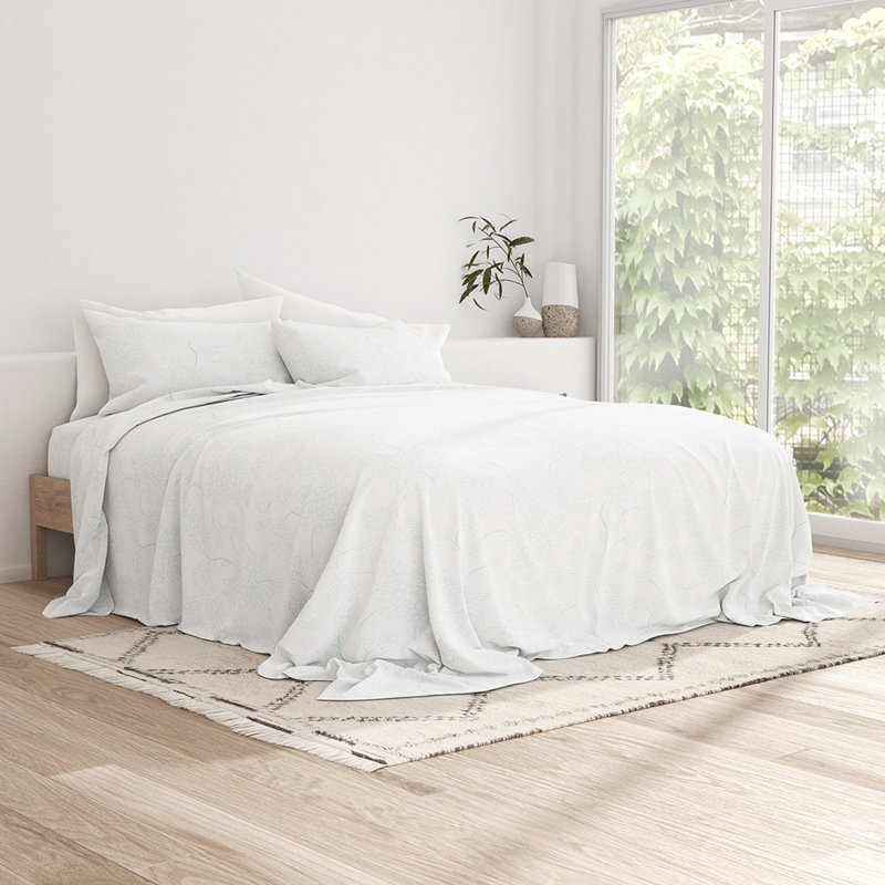 Sheet Set Solid Microfiber Ultra Soft Bedding, Full Sheet Set with 2 Pillowcases, Aqua Floral