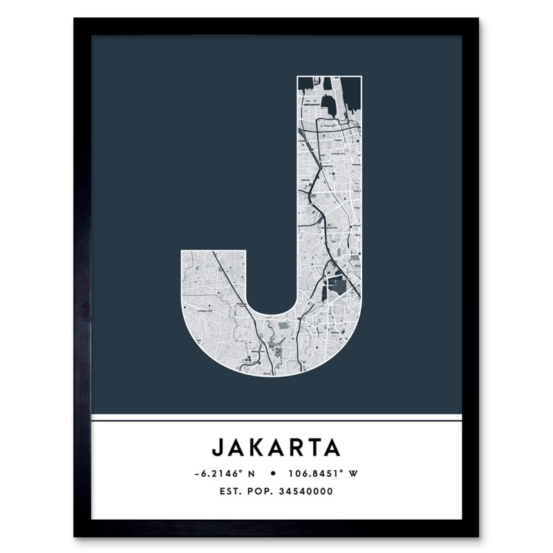 Jakarta City Map Jakarta Indonesia City Map Navy - Single Picture Frame Typography