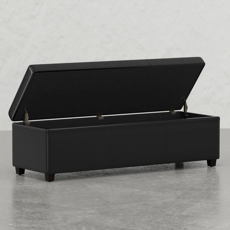 Midnight Black Faux Leather Extra Large Storage Ottoman Bench