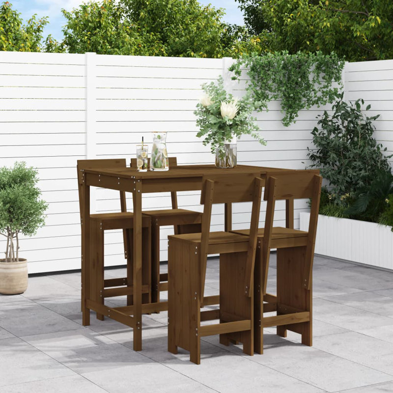 Avital Brayden Studio Bar Set with Wood Frame and Solid Wood Outer Material, Honey Brown