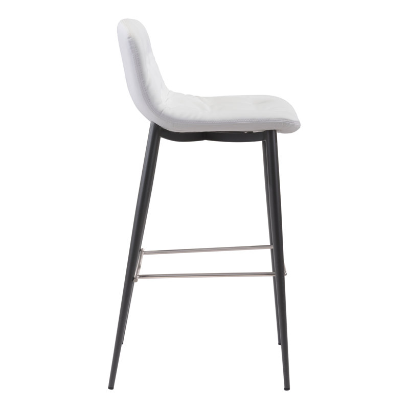 Modern White Tufted Bar Stool with Stainless Steel Legs