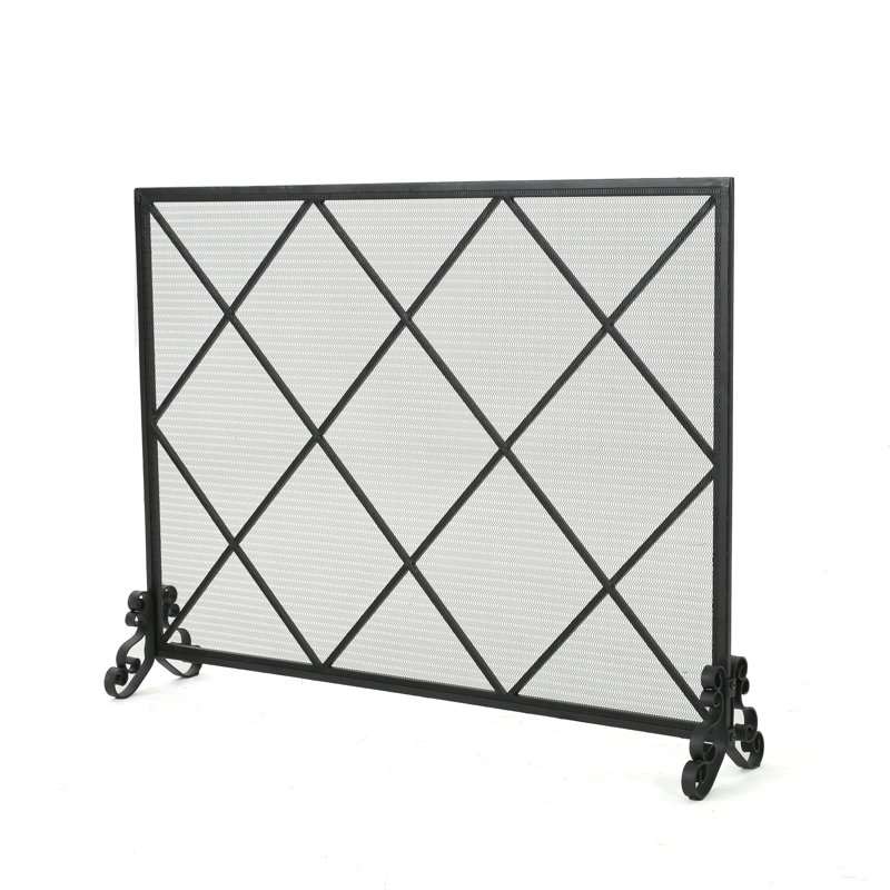 Pare-étincelles en fer - panneau simple, diamant minimaliste moderne, l 41,5 po x P 8,9 po, H 32,1 po, foyer classique noir élégant, 41,5 po, 8,9 po