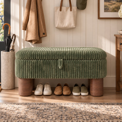 Banc ottoman de rangement moderne à couvercle relevable, capitonné et rembourré, avec compartiment caché et siège rembourré, idéal pour la chambre, le salon, l'entrée et le dressing.