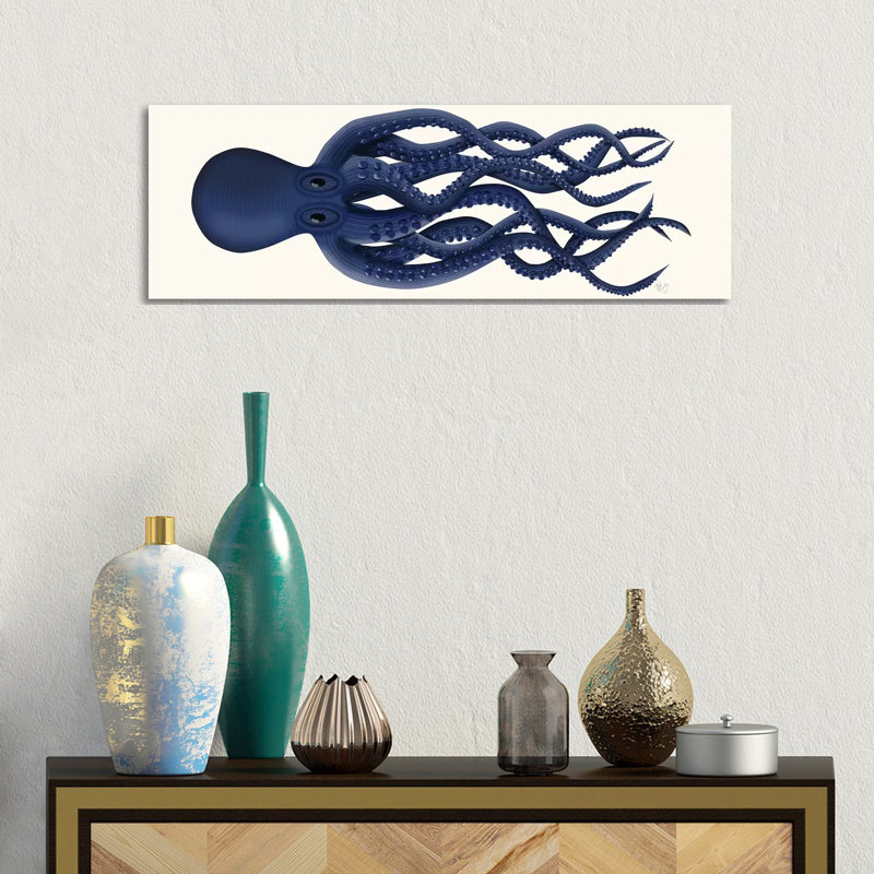 Giant Octopus Blue Panoramic by Fab Funky - Wrapped Canvas Panoramic Gallery-Wrapped Canvas Giclée
