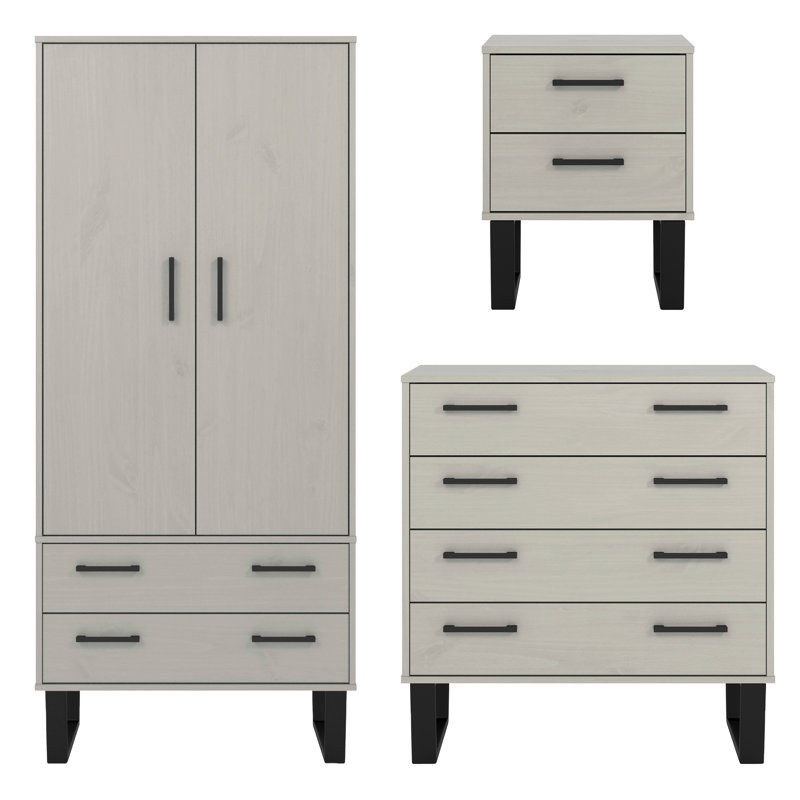 Texas Grey2, 3 Piece Grey Wax Pine Bedroom Set