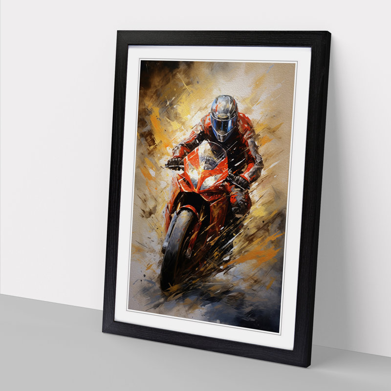 Motorbike Action Painting - Single Picture Frame Print on Wood, Black Framed, 34cm H x 25cm W x 2cm D