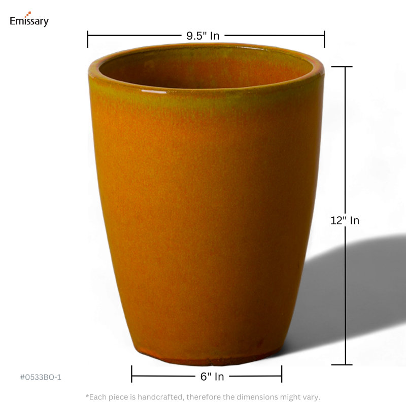 Handmade Ceramic Planter, 12" H x 9.5" W x 9.5" D, Burnt Orange