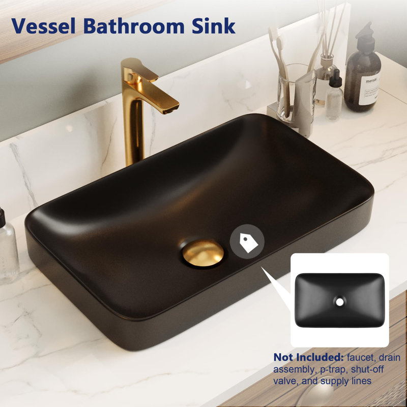 Ceramic Porcelain Rectangle Bathroom Vessel Sink, Black
