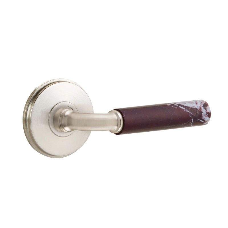 Ensemble de leviers d'intimité Emtek Select avec rosette Watford et tige R-Bar, levier en marbre Rosso Levanto (CF)