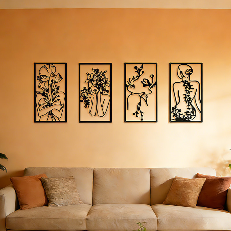 Minimalist Line Art Metal Wall Decor-4 Piece Set