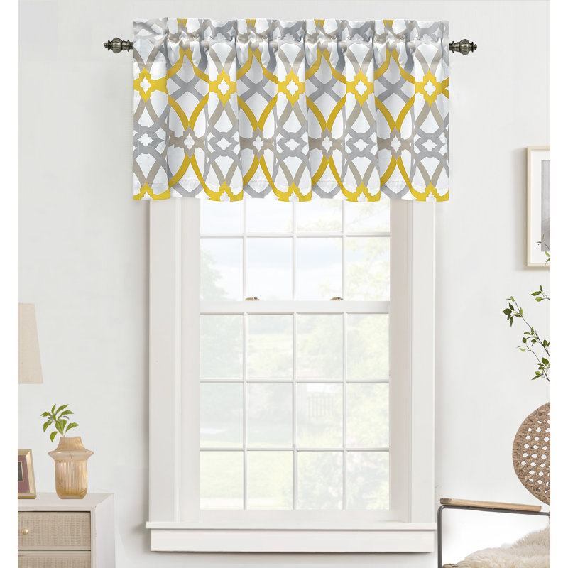 Cantonnière occultant à motif géométrique pour fenêtre Jasso, L 52 po x L 18 po, Spirale géométrique, Jaune Alexander / gris