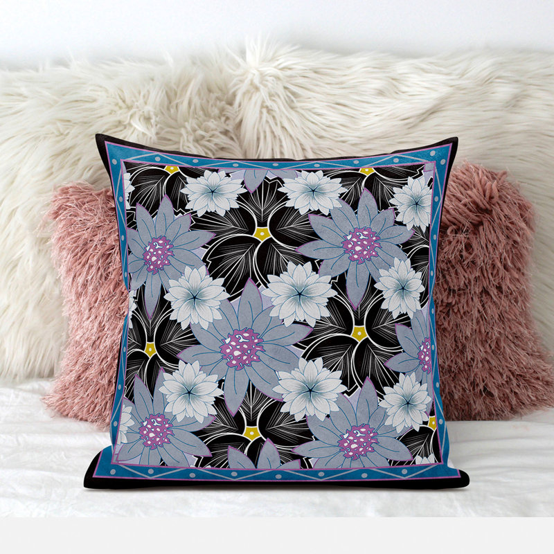 Coussin 18 x 18, Gris / Noir / Rose