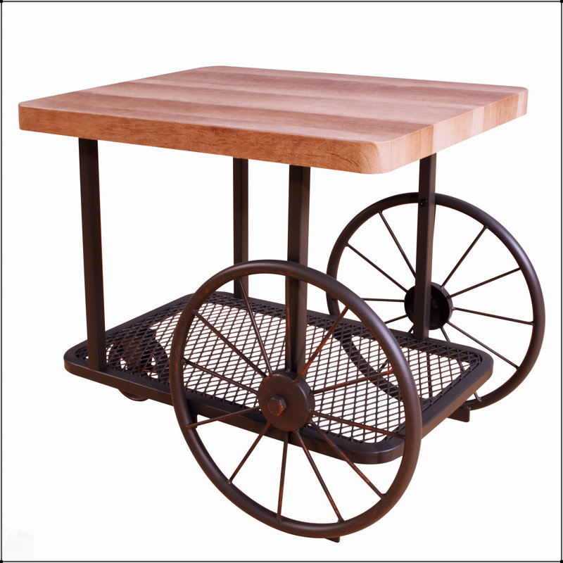 Table de bout en chêne rustique et gris antique avec tablette, parfaite pour un décor moderne et rétro