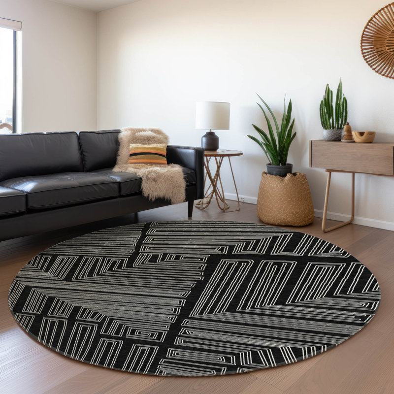 Premium Machine Washable Harrietstown AMF1045 Geometric Rug, Round 8'