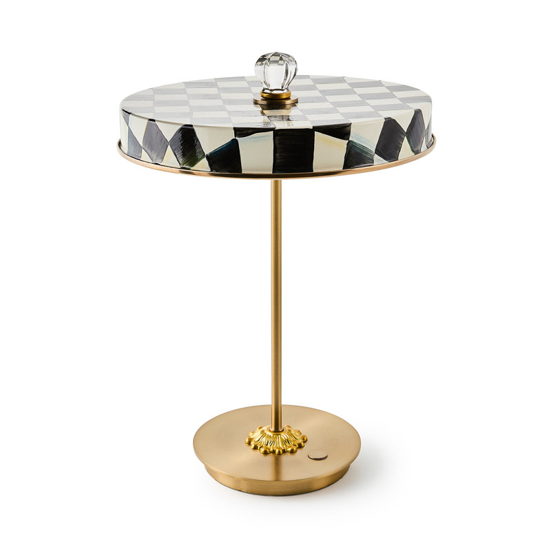 Royal Check LED Rechargeable Disk Table Lamp, Black/White