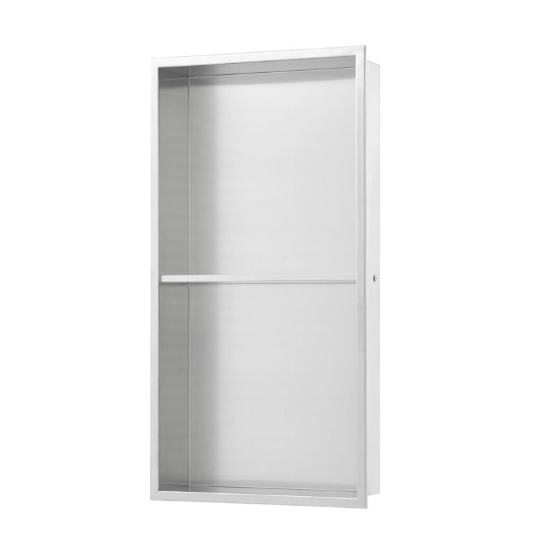 Voltaire 12" x 24" Stainless Steel Double Shelf Wall Niche, Matte Chrome