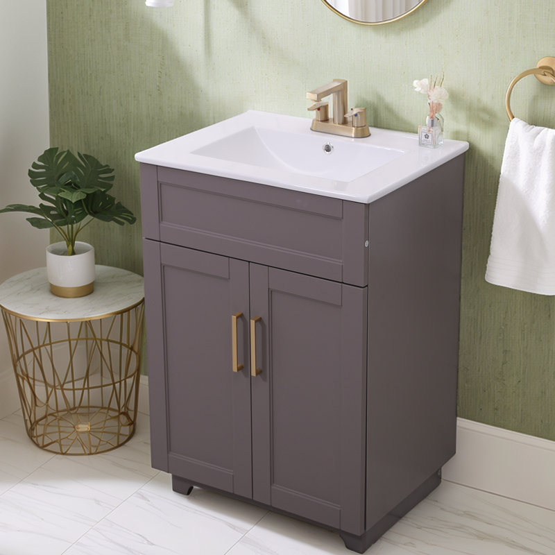 Ensemble de meuble-lavabo simple autoportant 24 po (avec lavabo en céramique) 24 po Modern