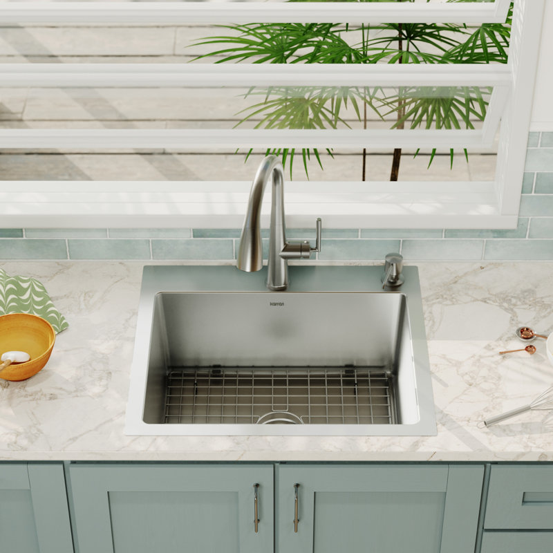 Karran 16-Gauge Stainless Steel 25'' X 22'' Single Bowl Drop-in Kitchen Sink Kit