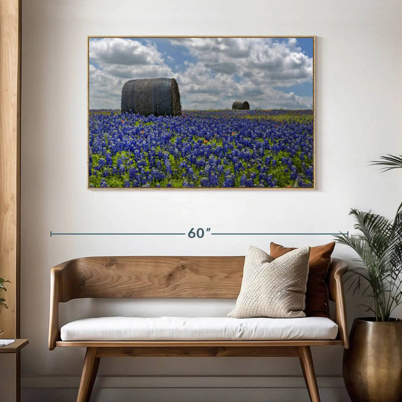 Texas Bluebonnets, Cadre flottant en bois naturel, 46 po x 31 po