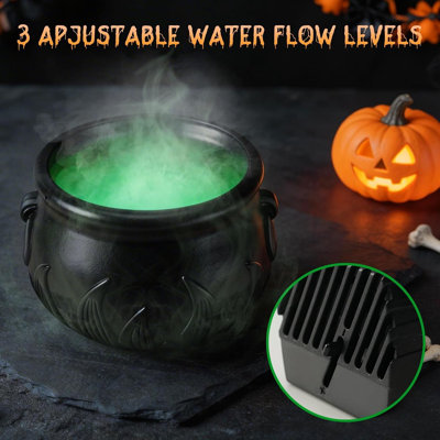 Ensemble de chaudron d'Halloween flottant avec brume verte et pompe à eau à 3 vitesses, chaudron de lévitation bricolage, chaudron de sorcière avec lueur vert mystérieuse, anti-éclaboussures, décoration de table intérieure de 16,5 po pour manteau 