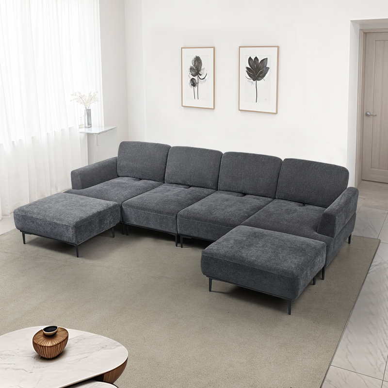 Canapé modulaire rembourré 6 pièces pour salon, Gris chenille