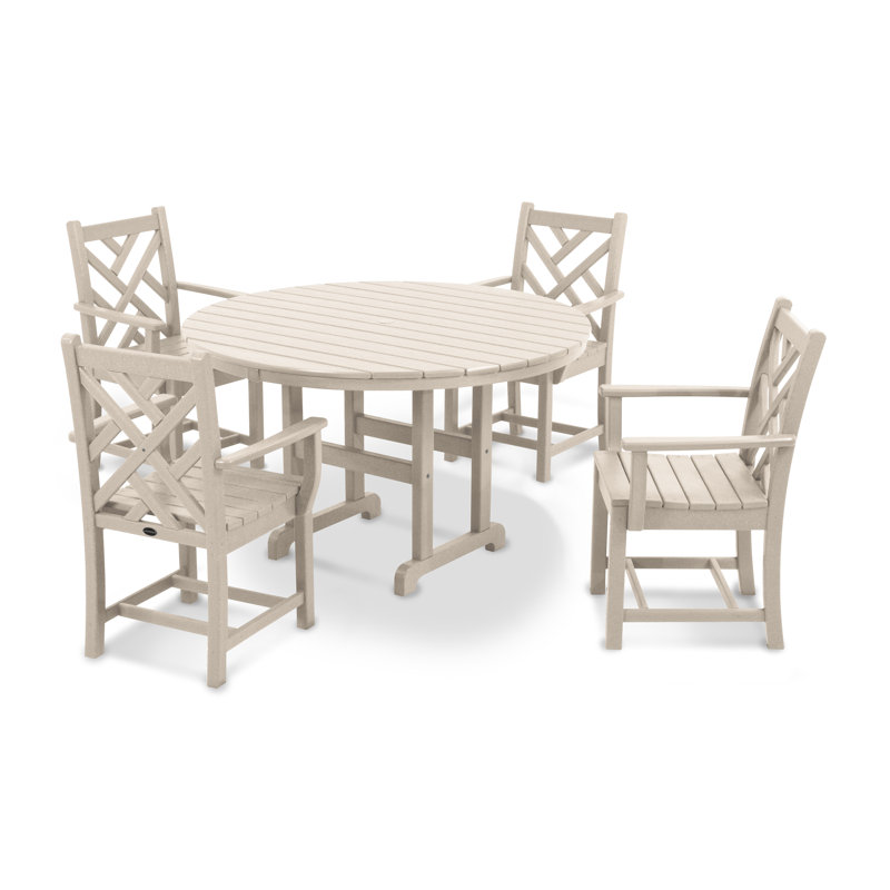 POLYWOOD Chippendale 5-Piece Round Farmhouse Dining Set, Sand