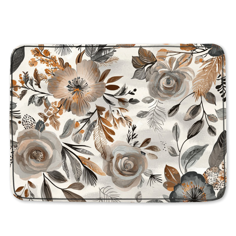 Tapis de bain floral, Simple - L 17 po x l 24 po, Floral brun