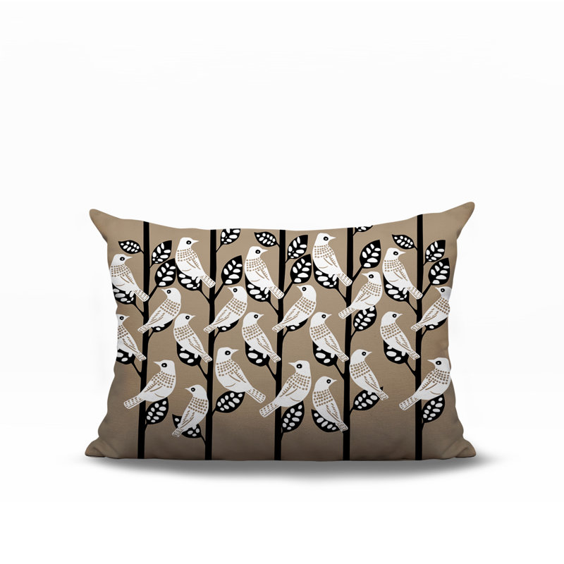 Oreiller rectangulaire réversible intérieur / extérieur Keaton Bird, Beige, Rectangle H 14 po x l 20 po
