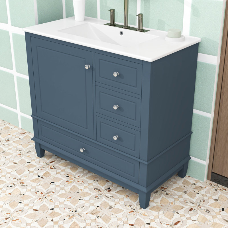 Meuble-lavabo autoportant avec lavabo et tiroirs de rangement