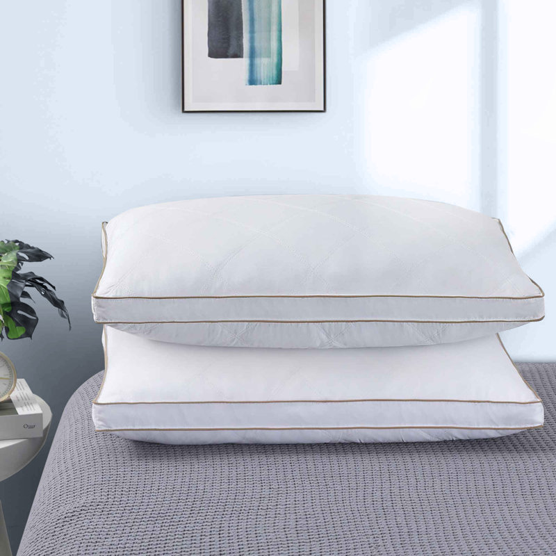 Queen White Goose Feather Down Pillow Set with Quilted Cotton Cover