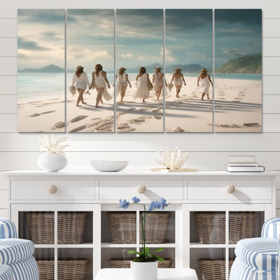 «Tropical Bliss Woman Spring Beach Celebration», reproduction sur toile de plage - 5 panneaux égaux
