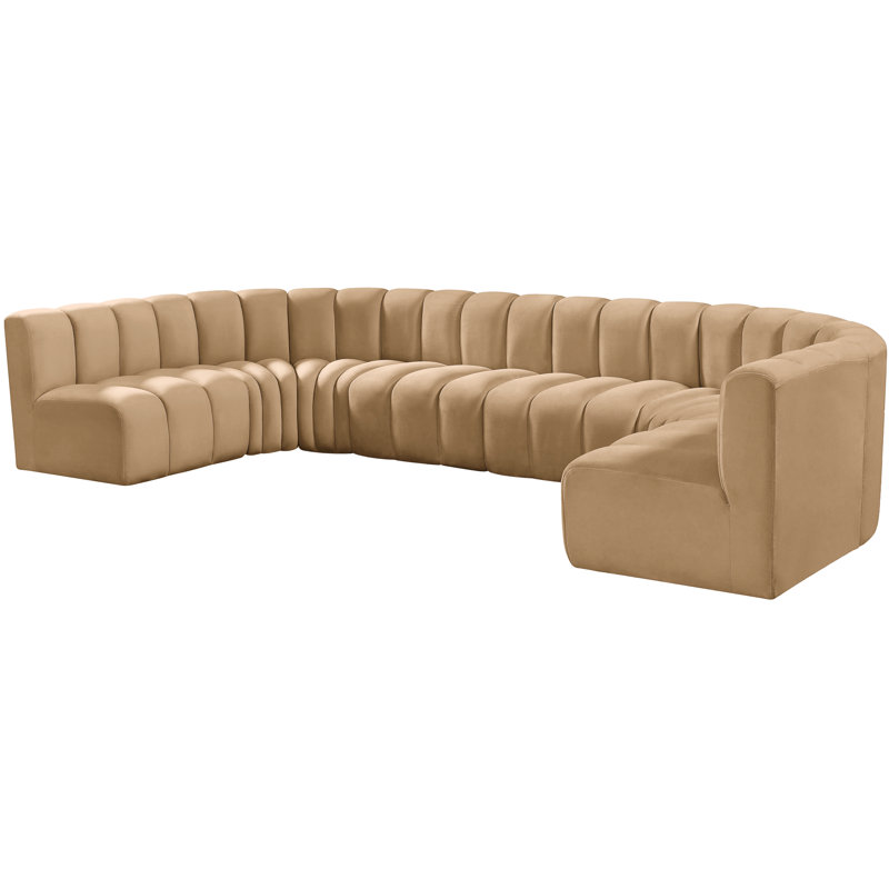 Kiriakos Upholstered Curved Sectional Reversible, Camel Velvet