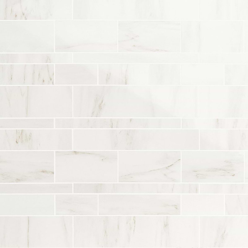 Dreamstone Railroad Porcelain Mosaic, Dolomite Snow Polished