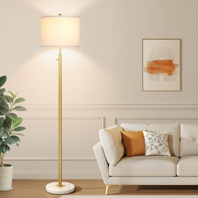 Dimmable Gold Floor Lamps for Living Room, 11W LED Bulb Included, Modern Standing Lamp with Marble Base, Tall Pole Light with White Linen Shade for Bedroom Reading Office Corner Nursery
