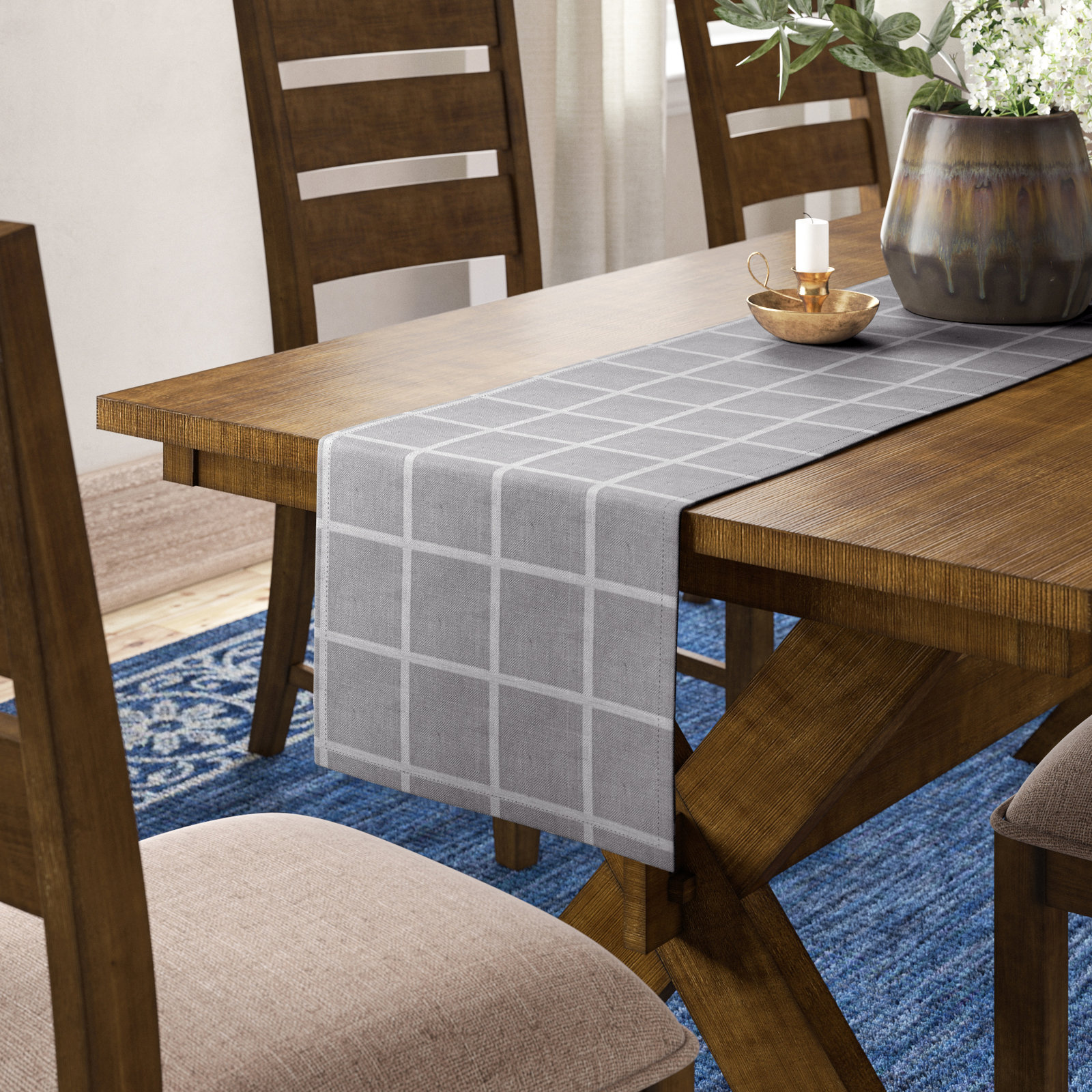 Julie Plaid Table Runnner, 90" L x 13" W, Gray