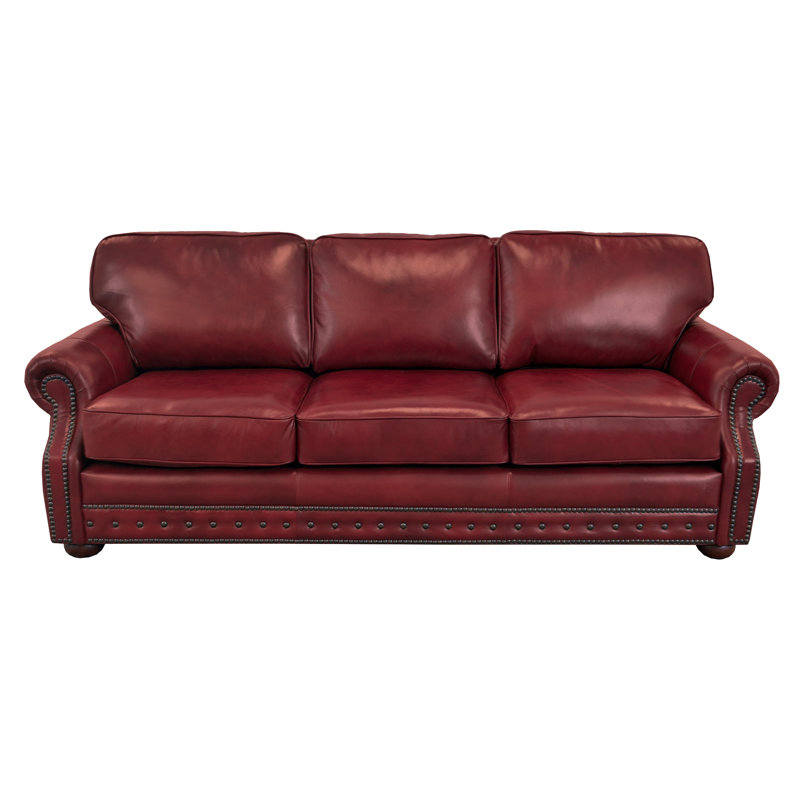 Speroni 100" Genuine Leather Rolled Arm Sofa, Brompton Deep Red Genuine Leather