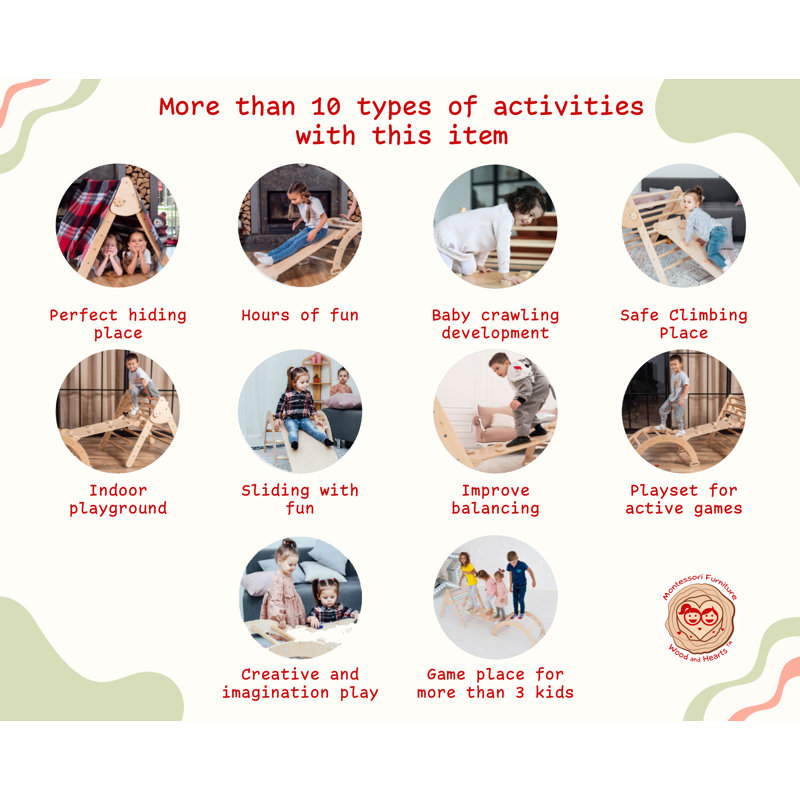 Natural Wood Montessori Climbing Set with Slide and Arch