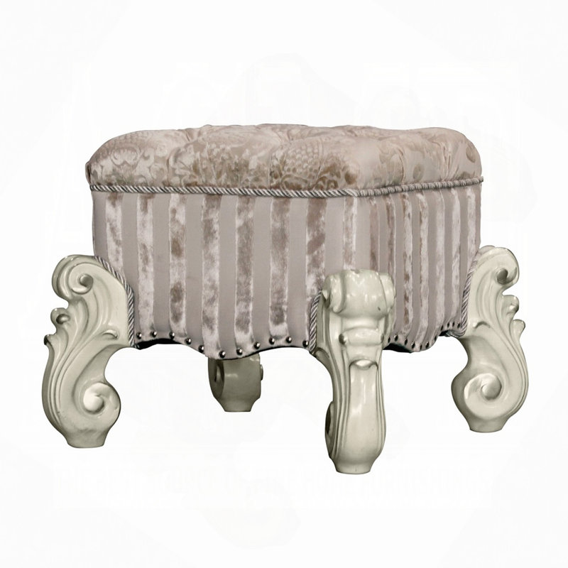 Tabouret de coiffeuse avec garniture cloutée, Blanc, Ivoire ivoire