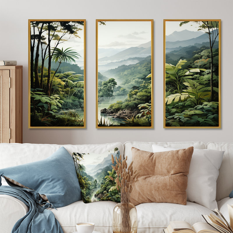 «Tropical Wilderness Escape IV», ensemble d'art mural sur toile Jungle, Cadre flottant doré, H 40 po x l 60 po x P 1 po