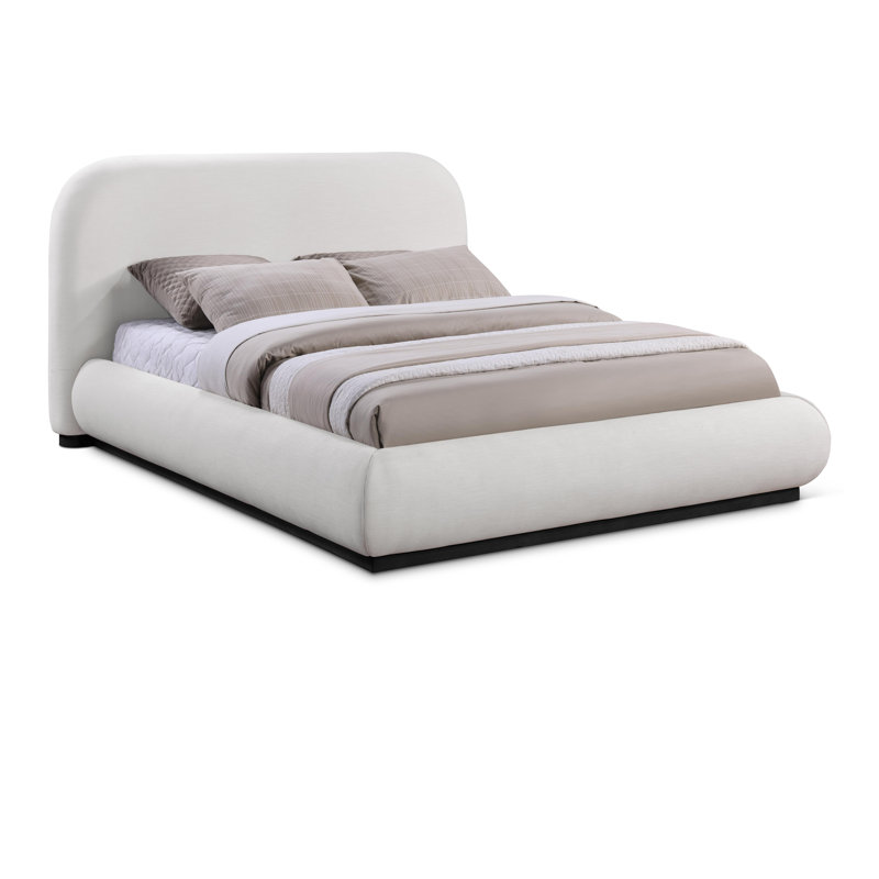 Hylia Upholstered Panel Bed, Full / Double, Cream Linen Textured Fabric / Stained Black