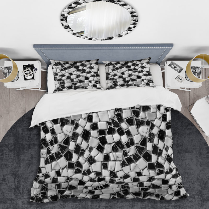 Ensemble de housse de couette Modern Grey Mosaic Tile III - Modern, King Duvet Cover + 2 King Shams