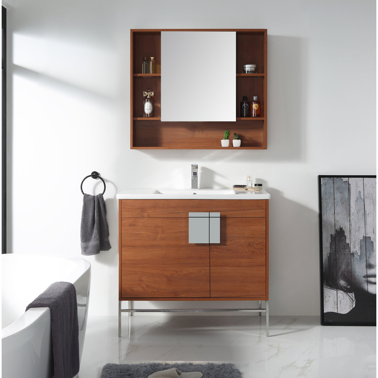 Maisie 36 " Single Bathroom Vanity, Walnut, Polished Chrome