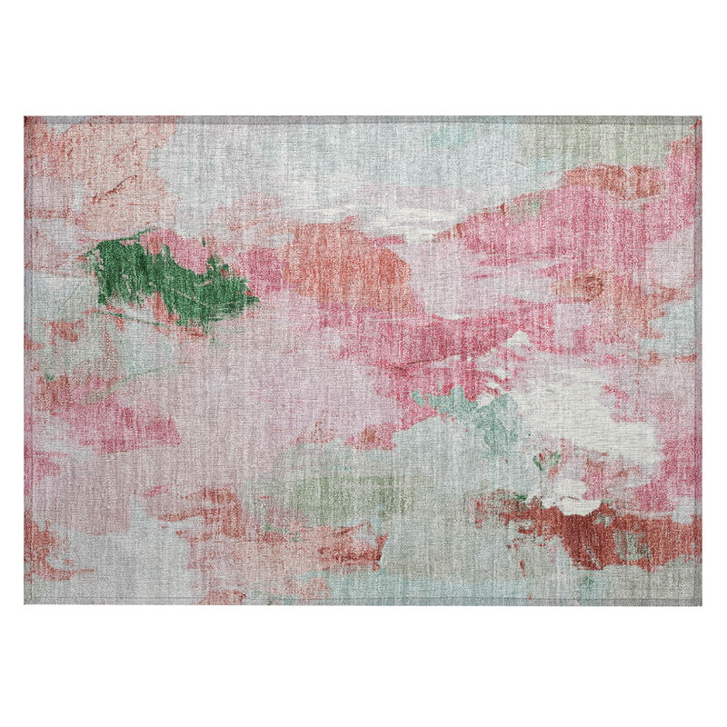 Machine Washable Indoor/Outdoor Xhevrie Blush Rug, Rectangle 1'8" x 2'6"