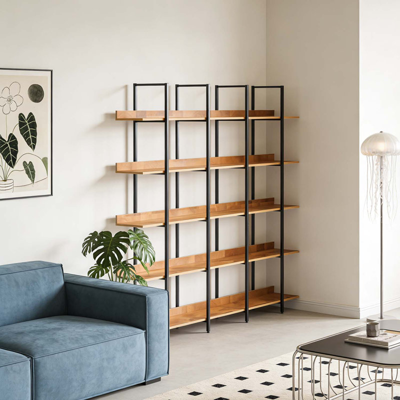 5 Tier Bookcase with Vintage Industrial Style,Open Shelf for Home Office Storage and Display, Black/Brown