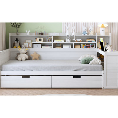 Lit de jour en bois blanc antique avec rangement efficace et bureau