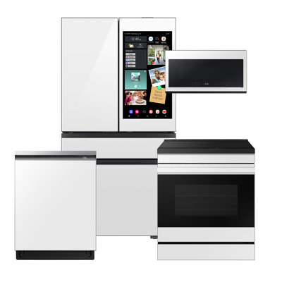 Samsung Bespoke White Glass Counter Depth Kitchen Package With 4Dr Bespoke Ai Family Hub + Counter Depth White Glass