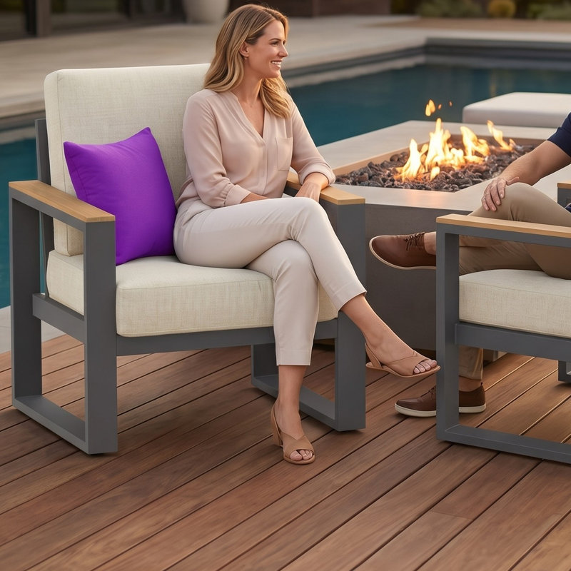 Ensemble de 2 fauteuils de patio en aluminium toutes saisons avec coussins épais, Beige