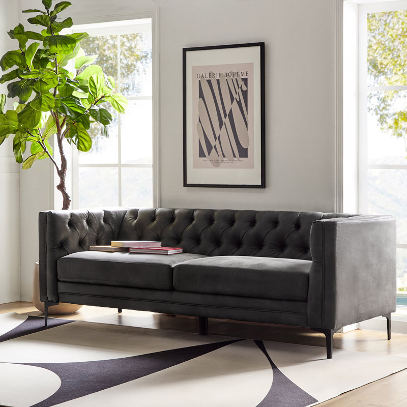 Wales Mid-Century Modern 213cm Sofa with Tufted Back, Gray