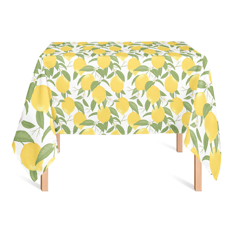 Lemon Pattern Black 2 Tablecloth, White
