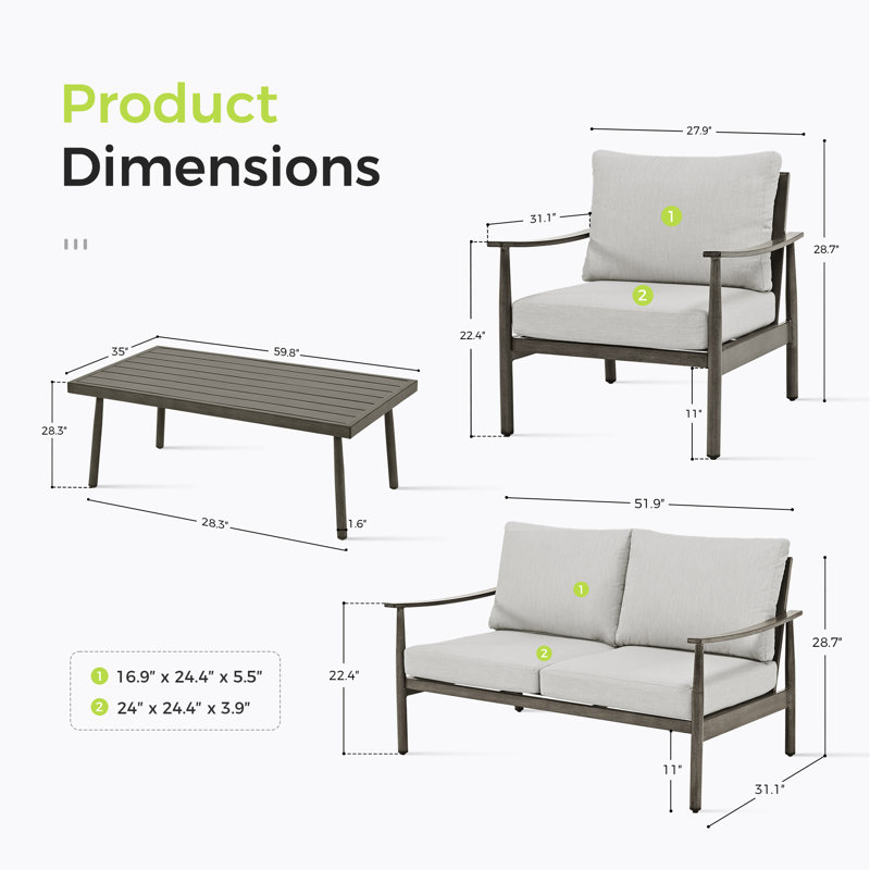 Mariene 4 - Person Patio Conversation Set with Cushions, Gray, Gray